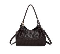 JFY Women's 3 Compartments Weaved Pattern Two Handles Shoulder Bag in Wine JFY Wine One Size