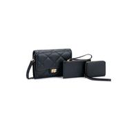 JFY Women's 3 In 1 Set Quited Check Pattern Flap Twist Lock Cross Body Bag in Black JFY Black One Size