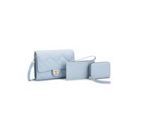 JFY Women's 3 In 1 Set Quited Check Pattern Flap Twist Lock Cross Body Bag in Light Blue JFY Light Blue One Size