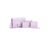 JFY Women's 3 In 1 Set Quited Check Pattern Flap Twist Lock Cross Body Bag in Purple