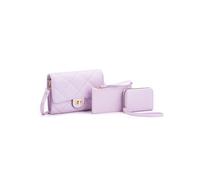 JFY Women's 3 In 1 Set Quited Check Pattern Flap Twist Lock Cross Body Bag in Purple JFY Purple One Size