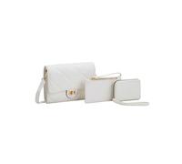 JFY Women's 3 In 1 Set Quited Check Pattern Flap Twist Lock Cross Body Bag in White