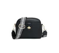 JFY Women's Bee Badge And Canvas Strap Cross Body Bag (Black)
