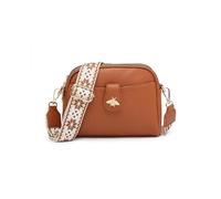 JFY Women's Bee Badge And Canvas Strap Cross Body Bag (L Brown)