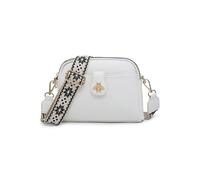 JFY Women's Bee Badge And Canvas Strap Cross Body Bag (White)