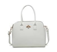 JFY Women's Bee Badge Triple Top Zipped Compartments Tote Bag in White JFY White