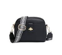 JFY Women's Bee Badge Two Zipped Sections Canvas Strap Cross Body Bag in Black