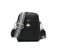 JFY Women's Bee Badge Two Zipped Sections Canvas Strap Cross Body Bag in Black JFY Black One Size