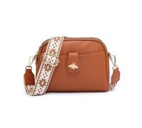 JFY Women's Bee Badge Two Zipped Sections Canvas Strap Cross Body Bag in Brown