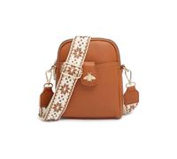 JFY Women's Bee Badge Two Zipped Sections Canvas Strap Cross Body Bag in Brown JFY Brown One Size