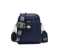JFY Women's Bee Badge Two Zipped Sections Canvas Strap Cross Body Bag in Dark Blue JFY Dark Blue One Size