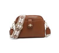 JFY Women's Bee Badge Two Zipped Sections Canvas Strap Cross Body Bag in Dark Brown
