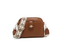 JFY Women's Bee Badge Two Zipped Sections Canvas Strap Cross Body Bag in Dark Brown JFY Dark Brown One Size