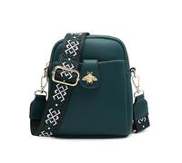 JFY Women's Bee Badge Two Zipped Sections Canvas Strap Cross Body Bag in Dark Green