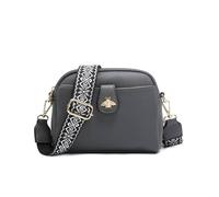 JFY Women's Bee Badge Two Zipped Sections Canvas Strap Cross Body Bag in Dark Grey