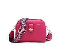 JFY Women's Bee Badge Two Zipped Sections Canvas Strap Cross Body Bag in Fuchsia