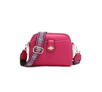 JFY Women's Bee Badge Two Zipped Sections Canvas Strap Cross Body Bag in Fuchsia JFY Fuchsia One Size