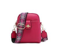 JFY Women's Bee Badge Two Zipped Sections Canvas Strap Cross Body Bag in Fuchsia JFY Fuchsia One Size