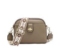 JFY Women's Bee Badge Two Zipped Sections Canvas Strap Cross Body Bag in Taupe JFY Taupe One Size
