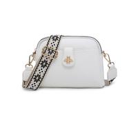 JFY Women's Bee Badge Two Zipped Sections Canvas Strap Cross Body Bag in White