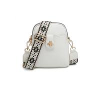 JFY Women's Bee Badge Two Zipped Sections Canvas Strap Cross Body Bag in White JFY White One Size