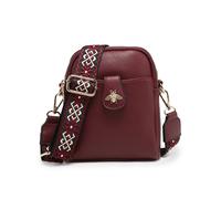 JFY Women's Bee Badge Two Zipped Sections Canvas Strap Cross Body Bag in Wine