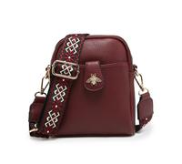 JFY Women's Bee Badge Two Zipped Sections Canvas Strap Cross Body Bag in Wine JFY Wine One Size