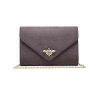 JFY Women's Bee Lock Clasp Suede Clutch Bag in Dark Grey