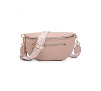 JFY Women's Canvas Strap Sling Chest Bag with Tassels in Pink