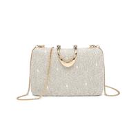 JFY Women's Carri Co. Lace Pattern U Shape Metal Clasp Glitter Clutch Bag in Beige JFY Beige One Size