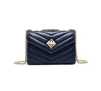 JFY Women's Chevron Quilted Pattern Metal Twist Turn Lock 3 Compartments Cross Body Bag in Blue
