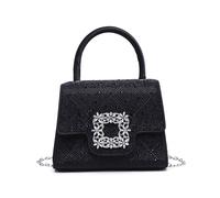 JFY Women's Diamante Flap Trapezoid Shape Satin Clutch Bag in Black JFY Black One Size