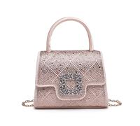 JFY Women's Diamante Flap Trapezoid Shape Satin Clutch Bag in Rose Gold JFY Rose Gold One Size