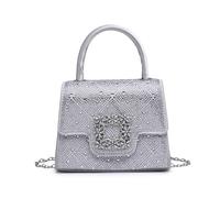 JFY Women's Diamante Flap Trapezoid Shape Satin Clutch Bag in Silver JFY Silver One Size
