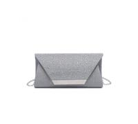 JFY Women's Diamante On The Flap Over Cover Glitter Clutch Bag in Grey