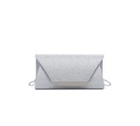 JFY Women's Diamante On The Flap Over Cover Glitter Clutch Bag in Silver JFY Silver One Size