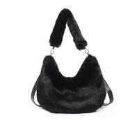 JFY Women's Faux Fur Fluffy Handle Shoulder Bag in Black JFY Black One Size
