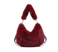 JFY Women's Faux Fur Fluffy Handle Shoulder Bag in Wine