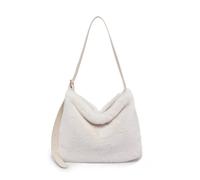 JFY Women's Faux Fur Top Zip Closure Shoulder Bag in Beige