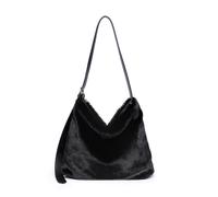 JFY Women's Faux Fur Top Zip Closure Shoulder Bag in Black
