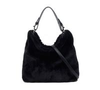 JFY Women's Faux Fur Top Zip Closure Shoulder Bag in Black