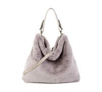 JFY Women's Faux Fur Top Zip Closure Shoulder Bag in Grey