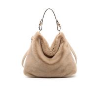 JFY Women's Faux Fur Top Zip Closure Shoulder Bag in Khaki