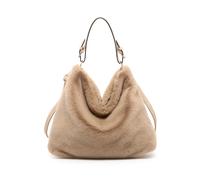 JFY Women's Faux Fur Top Zip Closure Shoulder Bag in Khaki JFY Khaki One Size