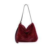 JFY Women's Faux Fur Top Zip Closure Shoulder Bag in Wine JFY Wine One Size