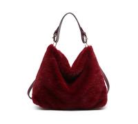 JFY Women's Faux Fur Top Zip Closure Shoulder Bag in Wine JFY Wine One Size