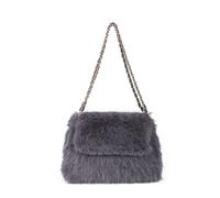JFY Women's Flap Faux Fur Two Chain Handles Zip Top Closure Shoulder Bag in Grey JFY Grey One Size