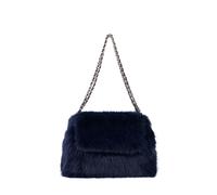 JFY Women's Flap Faux Fur Two Chain Handles Zip Top Closure Shoulder Bag in Navy JFY Navy One Size