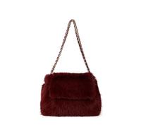 JFY Women's Flap Faux Fur Two Chain Handles Zip Top Closure Shoulder Bag in Wine JFY Wine One Size