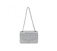 JFY Women's Flap Over Lid Zip Top Closure Double Side Diamante Bag in Silver
